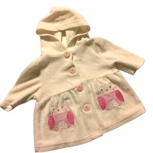 𝅺RENE Rofe baby cream button peplum hooded coat-pink buttons, pink owls